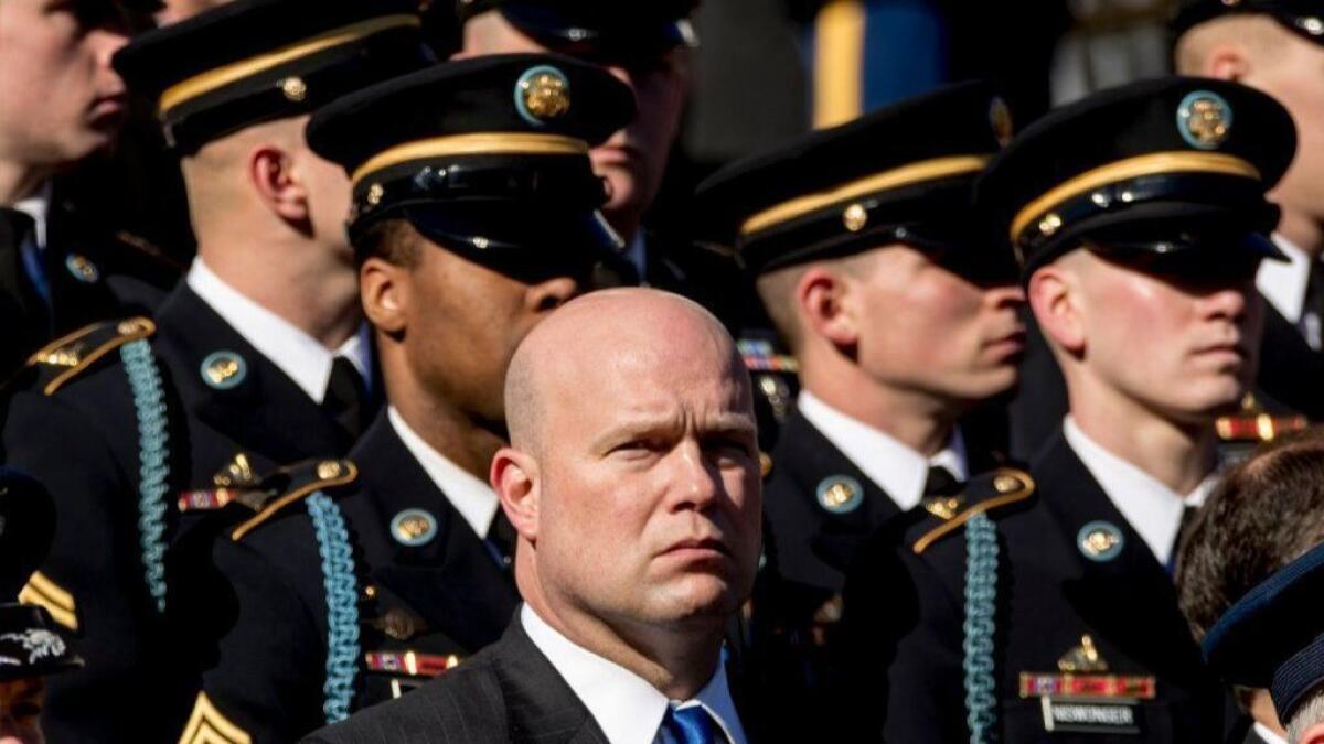 Acting Atty. Gen. Matthew Whitaker attends a wreath-laying ceremony at the Tomb of the Unknown Soldier at Arlington National Cemetery on Veterans Day, Nov. 11, 2018.
