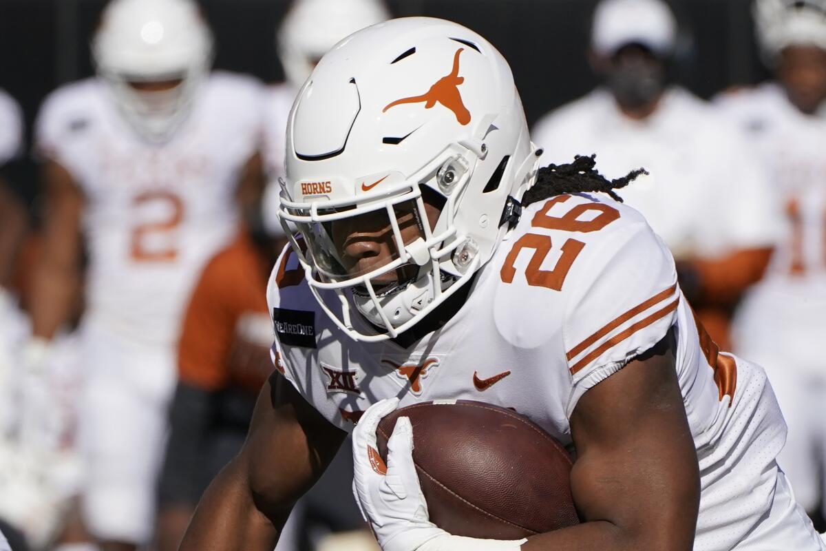 Texas running back Keaontay Ingram during a game in Stillwater, Okla.,