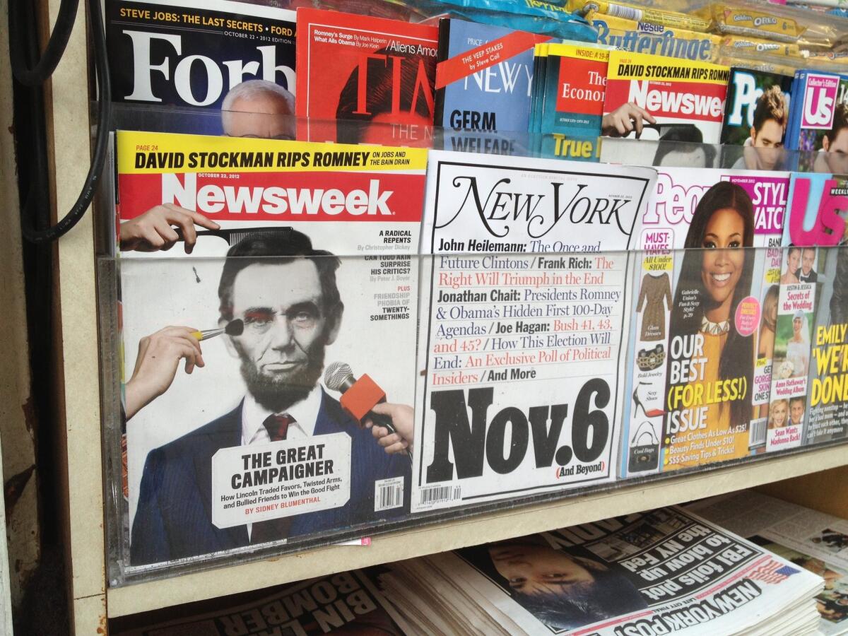 Magazines on sale at a newsstand in New York City in 2012.