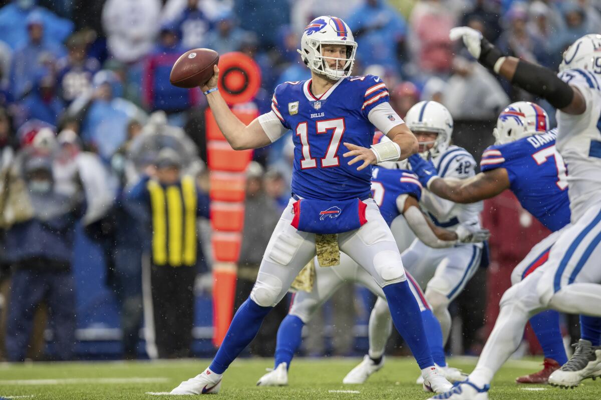 Buffalo Bills quarterback Josh Allen passes the ball against the Indianapolis Colts.
