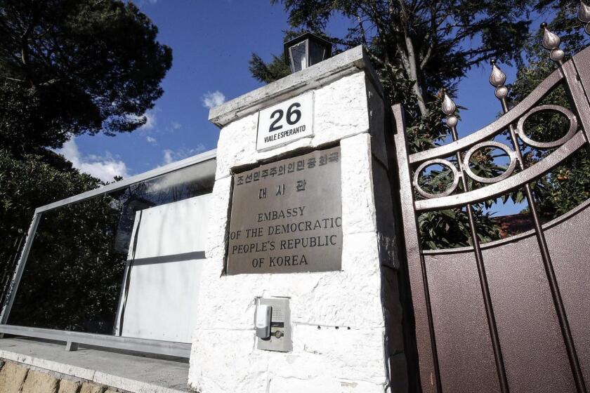 Mandatory Credit: Photo by GIUSEPPE LAMI/EPA-EFE/REX (10046485a) An exterior view of the North Korean embassy in Rome, Italy, 03 January 2019. North Korea's acting ambassador to Italy, Jo Song Gil, went 'in hiding' with his wife in November 2018, South Korea's spy agency told lawmakers in Seoul. According to reports citing anonymous diplomatic sources, Jo has reportedly sought asylum with his family in early December 2018 in an 'unspecified Western country.' North Korean diplomat in Italy in hiding - reports, Rome - 03 Jan 2019 ** Usable by LA, CT and MoD ONLY **