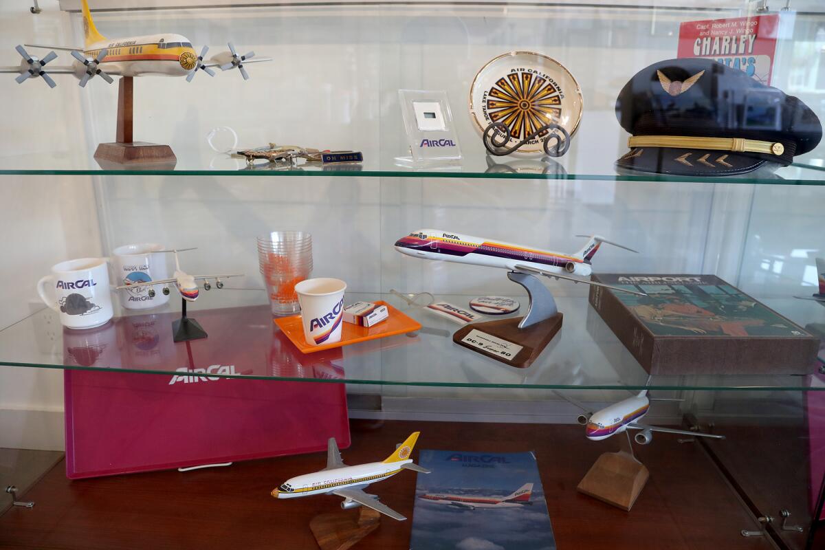 AirCal memorabilia from the 1970s and 1980s on display at Balboa Island Museum in Newport Beach.