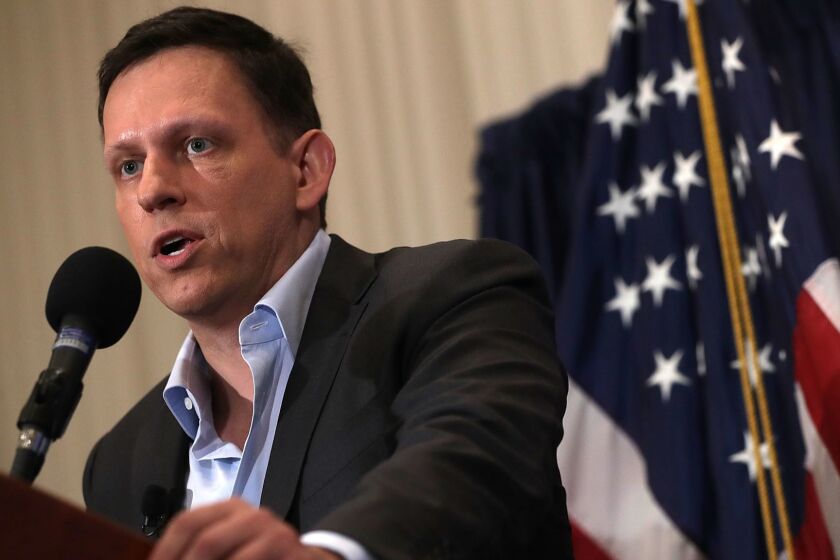 WASHINGTON, DC - OCTOBER 31: Entrepreneur Peter Thiel gives remarks at the National Press Club on October 31, 2016 in Washington, DC. Thiel discussed his support for Republican presidential nominee Donald Trump. (Photo by Alex Wong/Getty Images) ** OUTS - ELSENT, FPG, CM - OUTS * NM, PH, VA if sourced by CT, LA or MoD **