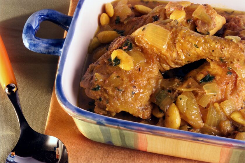 Chicken casserole with dates and almonds