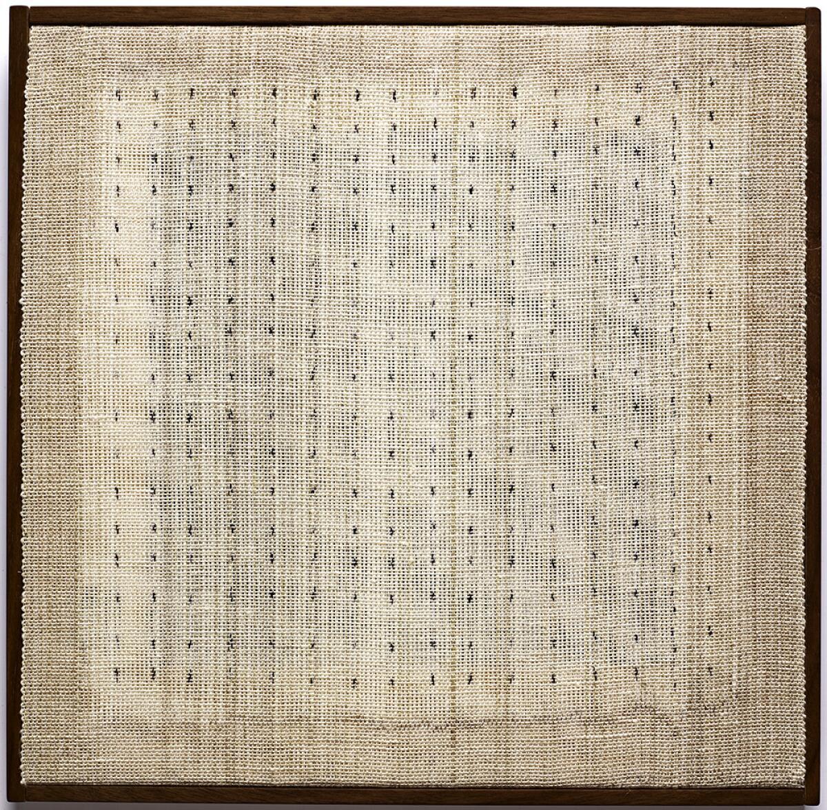 Kay Sekimachi's "Homage to AM: Dots II," 2011; linen, textile dye, permanent marker; plain weave. (M. Lee Fatherree / Craft & Folk Art Museum)