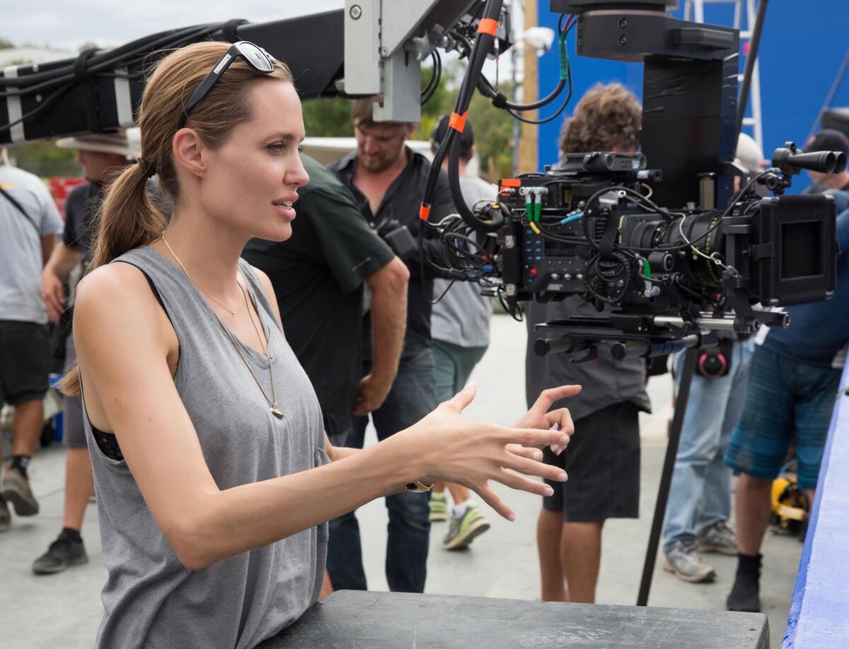 Director Angelina Jolie on the set of "Unbroken."