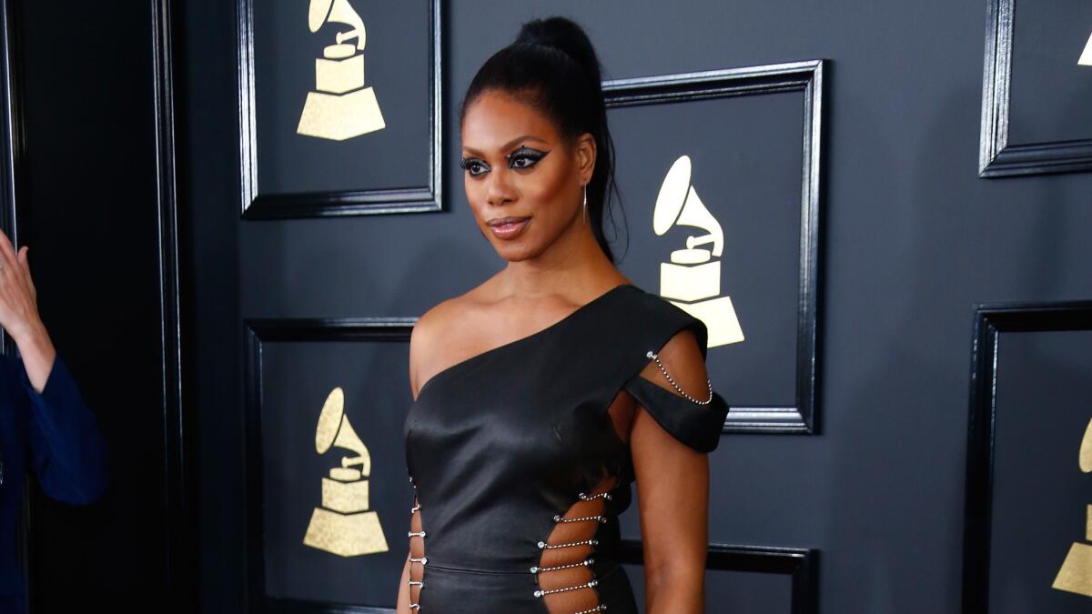 Laverne Cox during the arrivals at the 59th Annual Grammy Awards.
