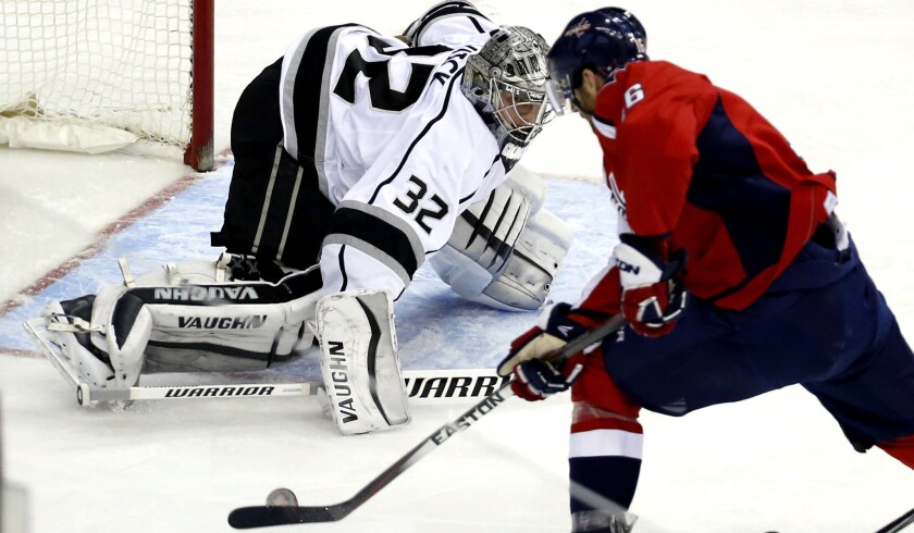 Capitals right wing Eric Fehr (16) beats Kings goalie Jonathan Quick for a goal during Washington's 4-0 victory last week.