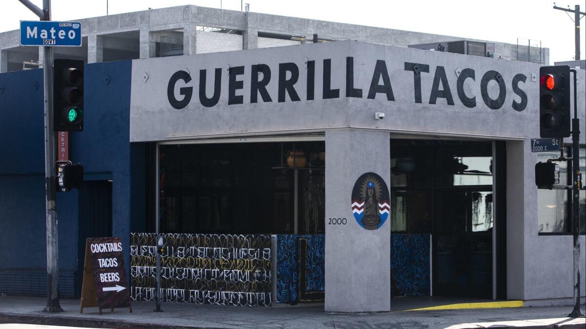 The exterior of the new Guerrilla Tacos restaurant in the Arts District.