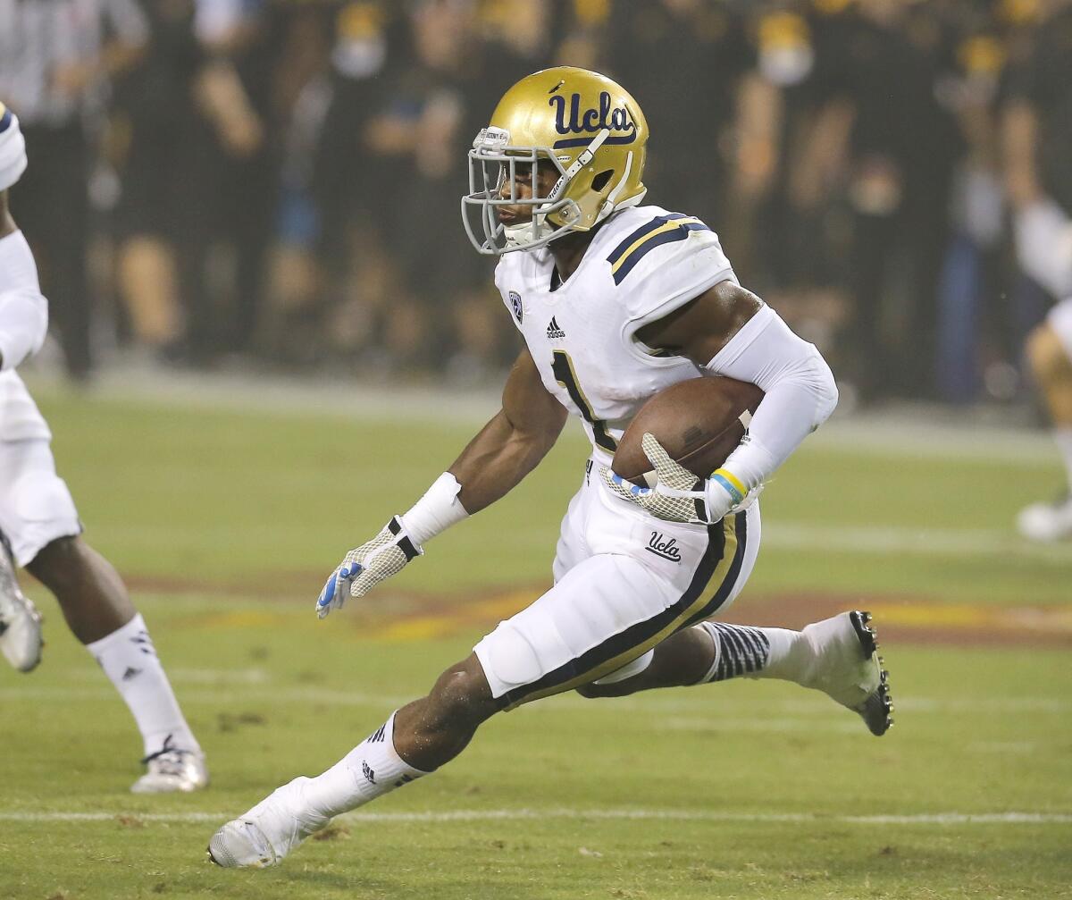 UCLA defensive back Ishmael Adams scored on a 100-yard kick return and had a 95-yard pick six against Arizona State on Sept. 25.