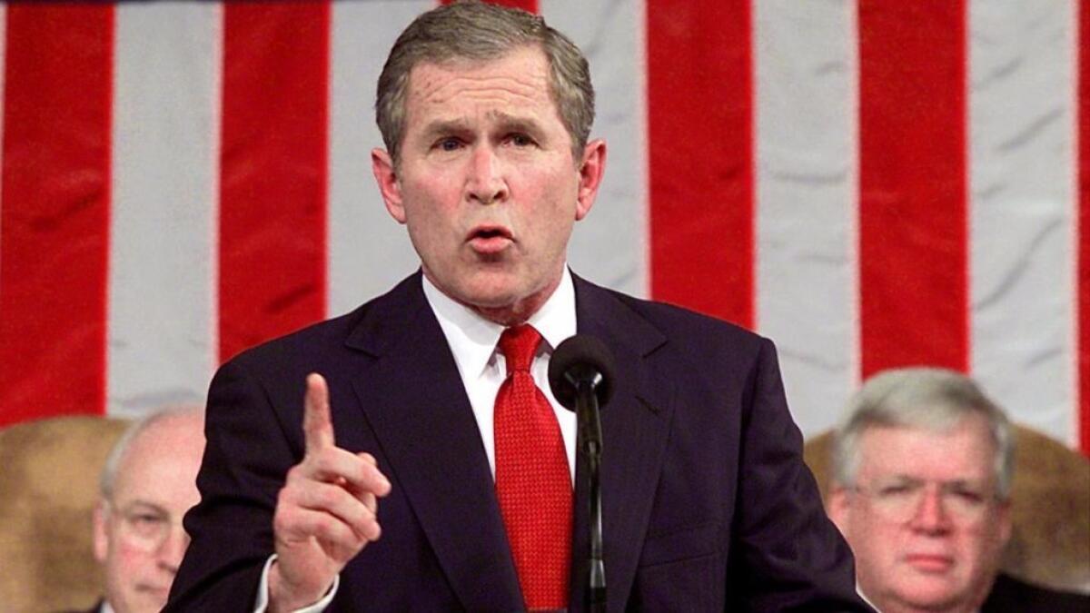 President George W. Bush delivers his first address to a joint session of Congress.