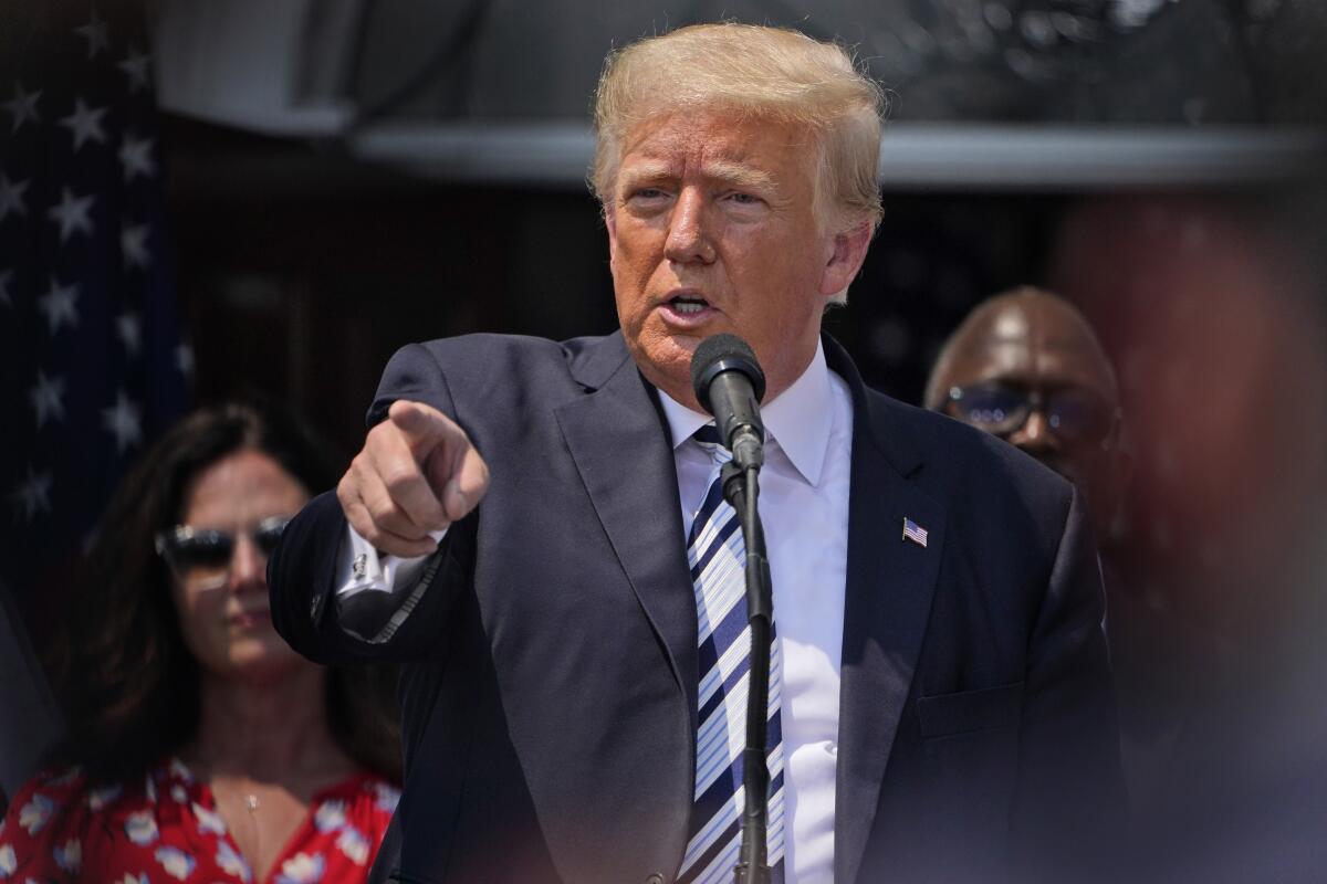 Former President Donald Trump speaks at Trump National Golf Club in Bedminster, N.J., Wednesday, July 7, 2021. (AP Photo/Seth Wenig)