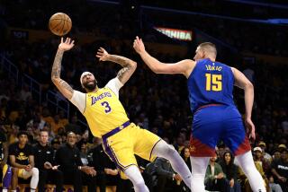 LOS ANGELES, CA - APRIL 25, 2024: Los Angeles Lakers forward Anthony Davis (3) is fouled.