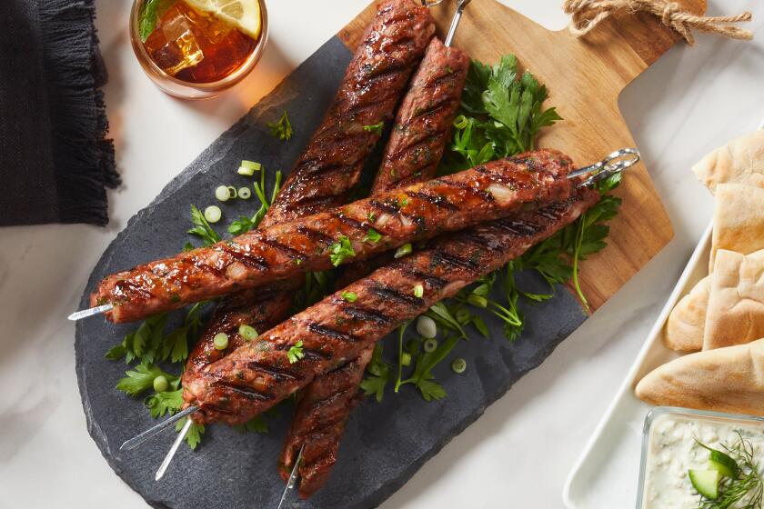 A photograph of Beyond Beef Skewers.