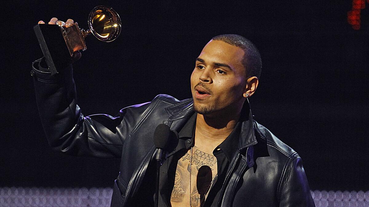 Chris Brown with his Grammy in February 2012.