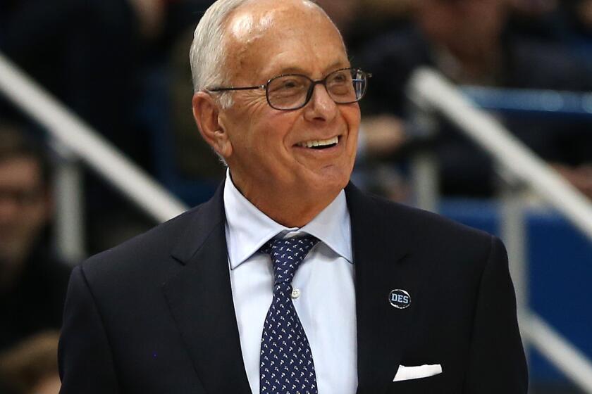 Southern Methodist Coach Larry Brown smiles during the American Athletic Conference tournament.