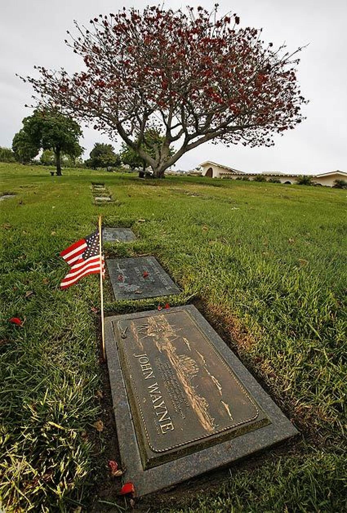 John Wayne's grave marker at Pacific View Memorial Park in Corona del Mar.