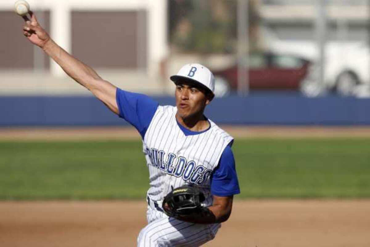 Burbank High's Angel Villagran logged a perfect game against Hoover High in a 10-0 win.