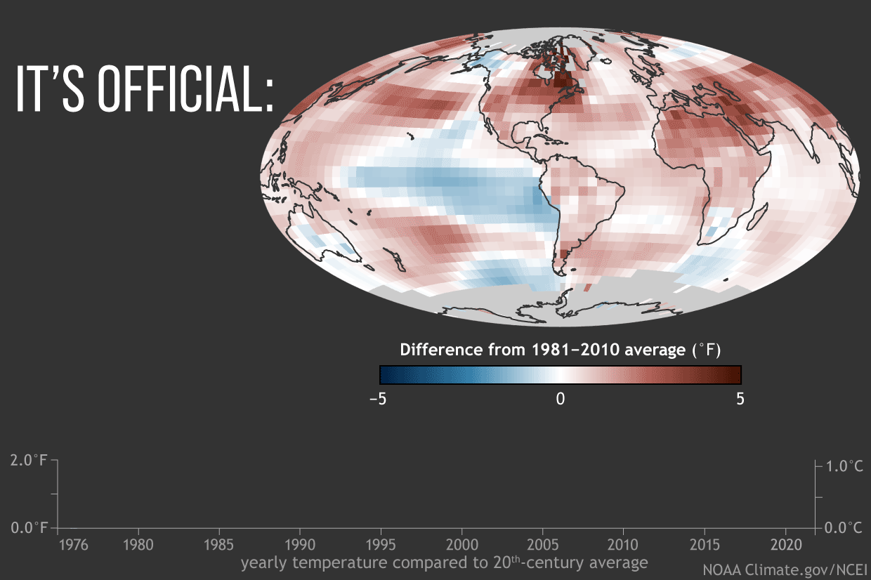 Map of global average surface temperature in 2021 compared to the 1981-2010 average