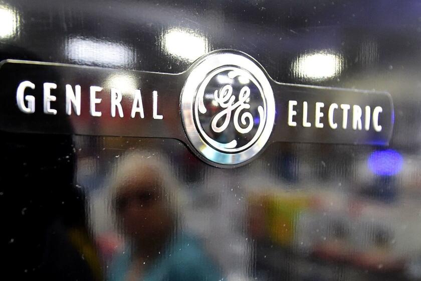 (FILES) In this file photo taken on January 15, 2016, a General Electric (GE) refrigerator is seen at a store in Montebello, California. - General Electric announced February 25, 2019 it will sell its Biopharma unit to Danaher for $21.4 billion in cash as it reduces debt amid an ongoing corporate turnaround effort.The transaction allows the company to slim down further, and covers instruments and software that support research and development of biopharmaceutical drugs, a business that comprises about 15 percent of the revenues of GE's health sector. (Photo by FREDERIC J. BROWN / AFP)FREDERIC J. BROWN/AFP/Getty Images ** OUTS - ELSENT, FPG, CM - OUTS * NM, PH, VA if sourced by CT, LA or MoD **