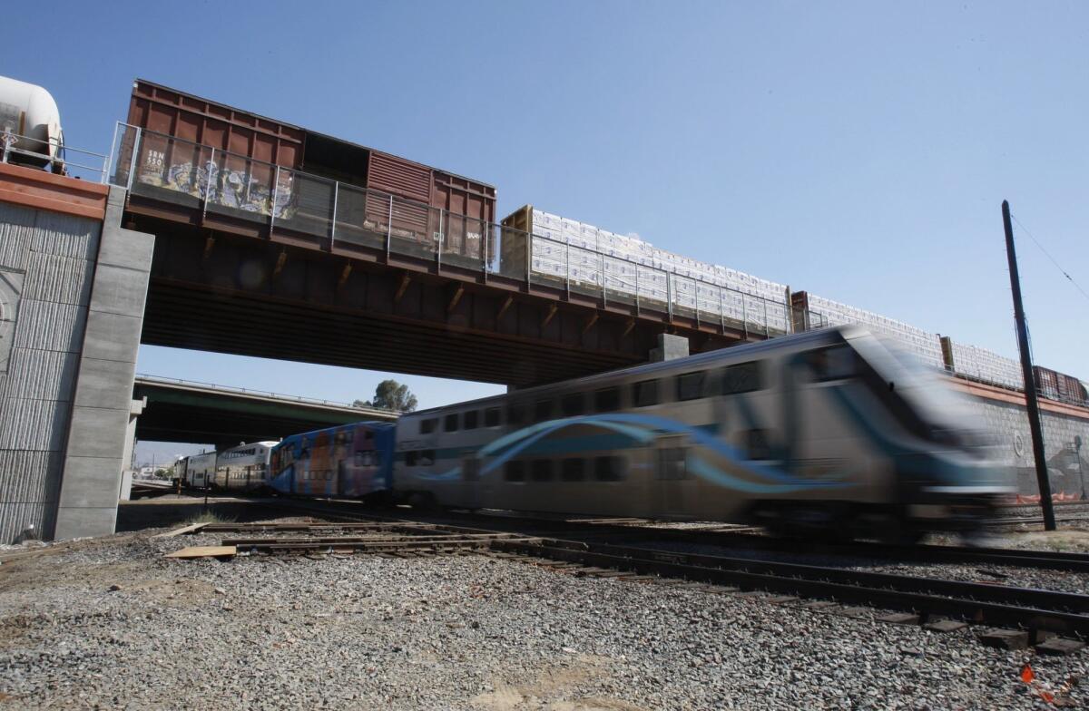Metrolink commuter rail service will be extended to Perris, in Riverside County, aided by a $75-million federal grant announced Monday.