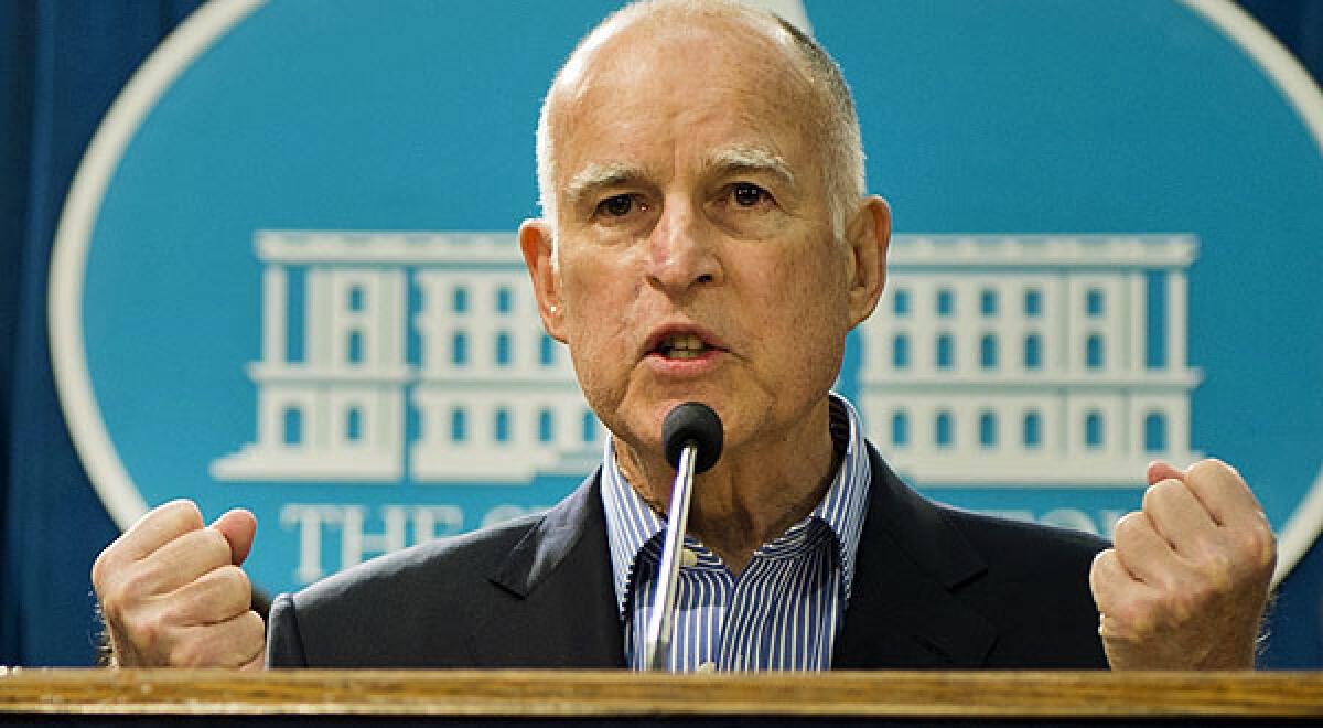 Gov. Jerry Brown at a news conference in Sacramento, Calif.
