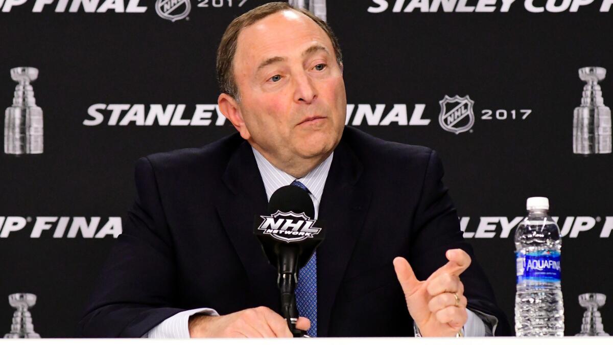 NHL Commissioner Gary Bettman addresses the media Monday before Game 1 of the Stanley Cup Final.