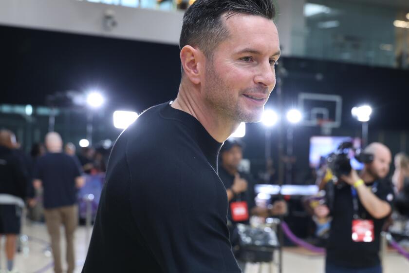 El Segundo, CA, Monday, September 30, 2024 - Lakers head coach JJ Redick drops in on media day at the UCLA Health Training Center. (Robert Gauthier/Los Angeles Times)