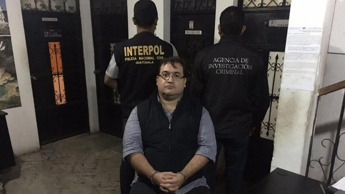 A photo released by Guatemala police shows former Veracruz Gov. Javier Duarte after his arrest in Panajache municipality.