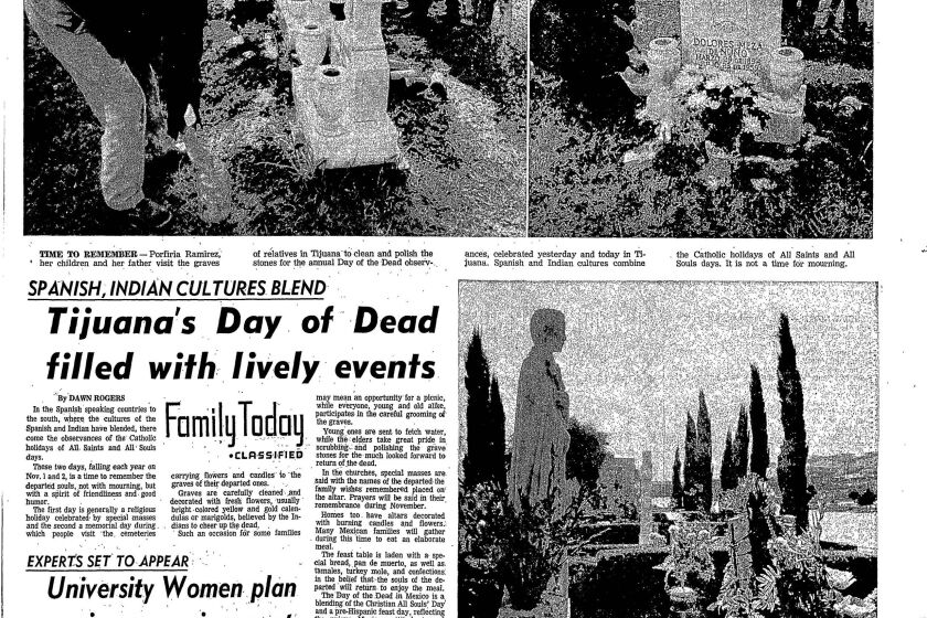 A page from the Evening Tribune, Nov. 2, 1972 features a story on Tijuana's Day of Dead.