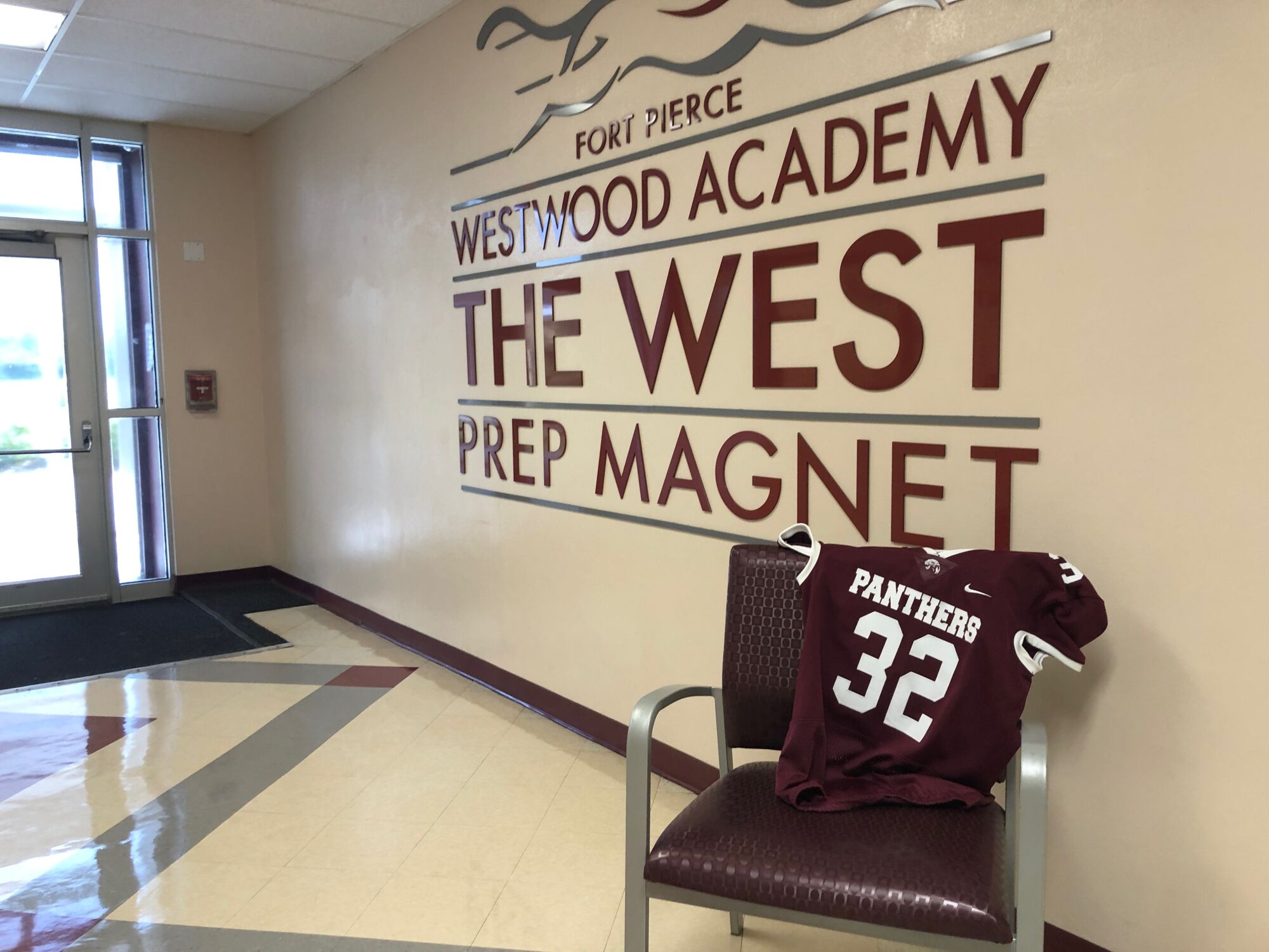 Khalil Mack's retired jersey at Westwood High in Fort Pierce, Fla.