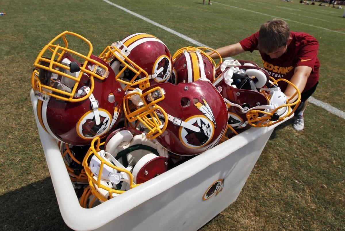 If the Redskins change their name, they will probably have to change the logo on their helmet too.