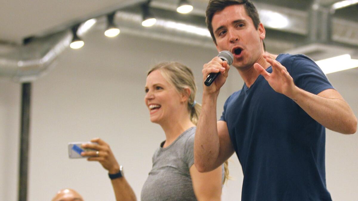 Katie Rose Clarke and Matt Doyle perform during a rehearsal of "The Heart of Rock & Roll."