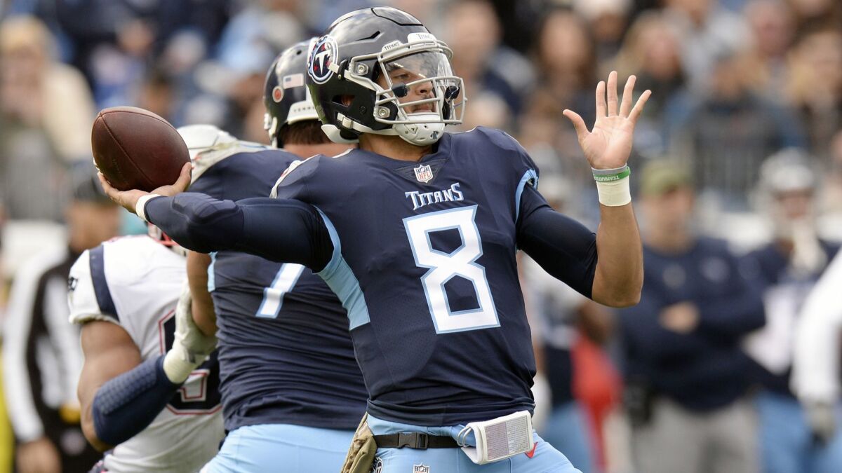 Titans quarterback Marcus Mariota has passed for 2,528 yards and 11 touchdowns with eight interceptions this season.