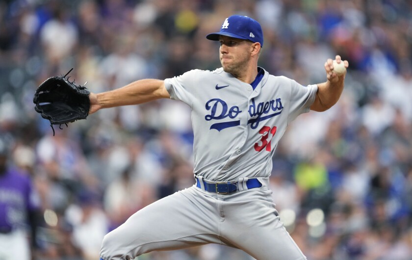 Dodgers pitcher Tyler Anderson is working against the Colorado Rockies.