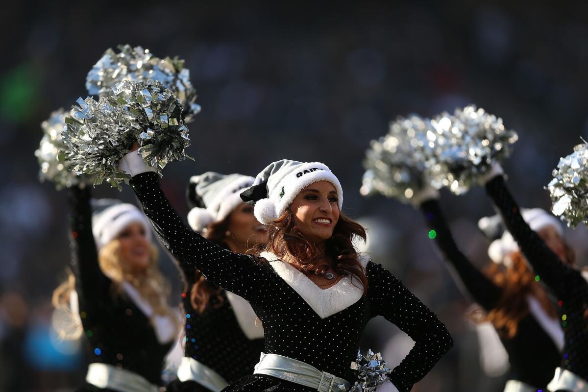 Cheerleaders of the Oakland Raiders perform against the Kansas City Chiefs in December in Oakland.