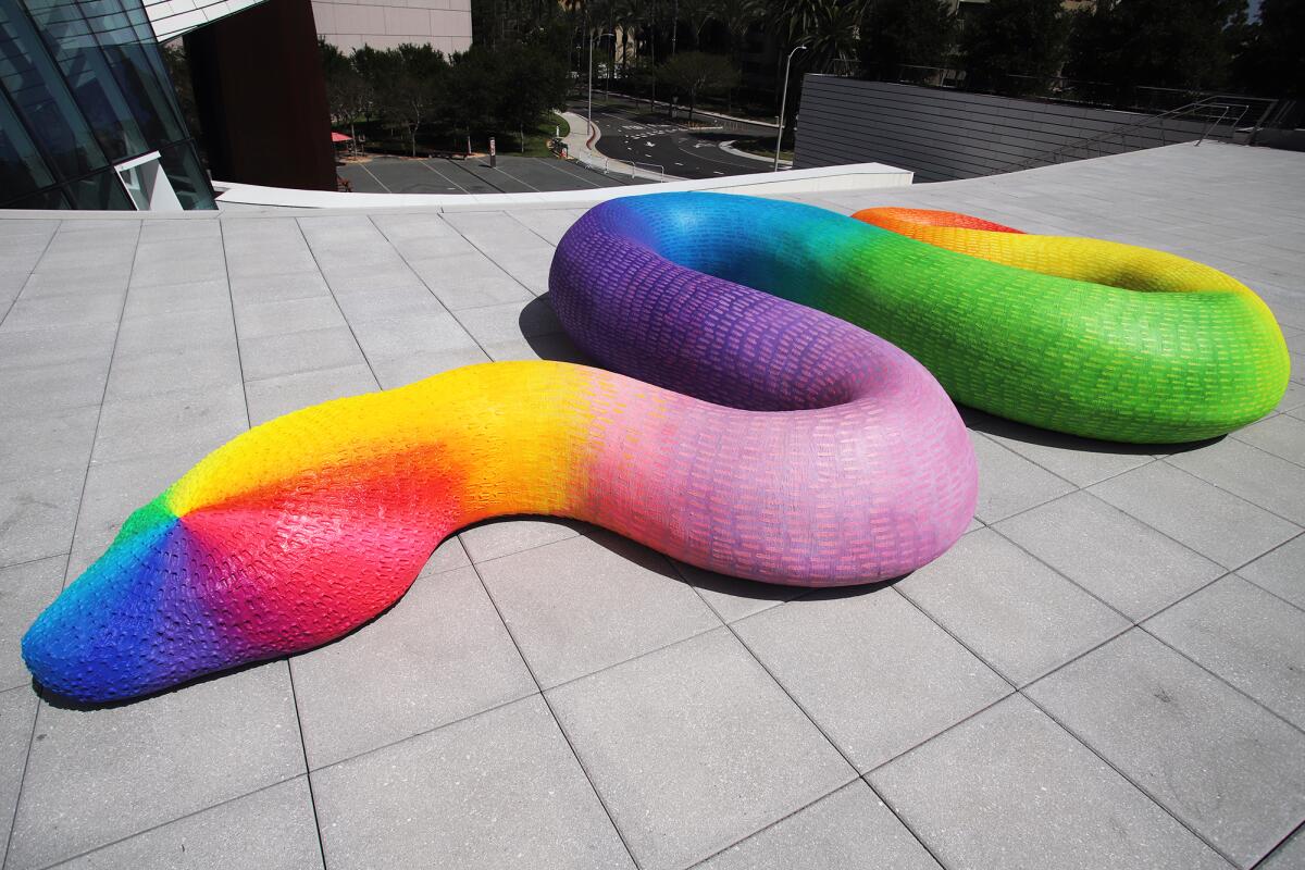 "Kundalini Rising," an outdoor installation by Jennifer Guidi at the Orange County Museum of Art in Costa Mesa.