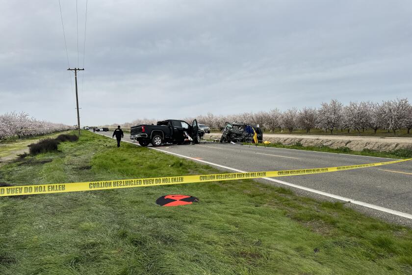 MADERA, CALIFORNIA-FEB. 23, 2024-A violent head-on collision on a two-lane highway in Madera County Friday morning left eight people dead, with a sole survivor transported to a local hospital with major injuries, according to authorities.The deadly crash took place around 6:15 a.m. Friday on Avenue 7, a local two-lane highway, just west of Road 22, according to Javier Ruvalcaba, a California Highway Patrol spokesman for Madera. (Javier Ruvalcaba)