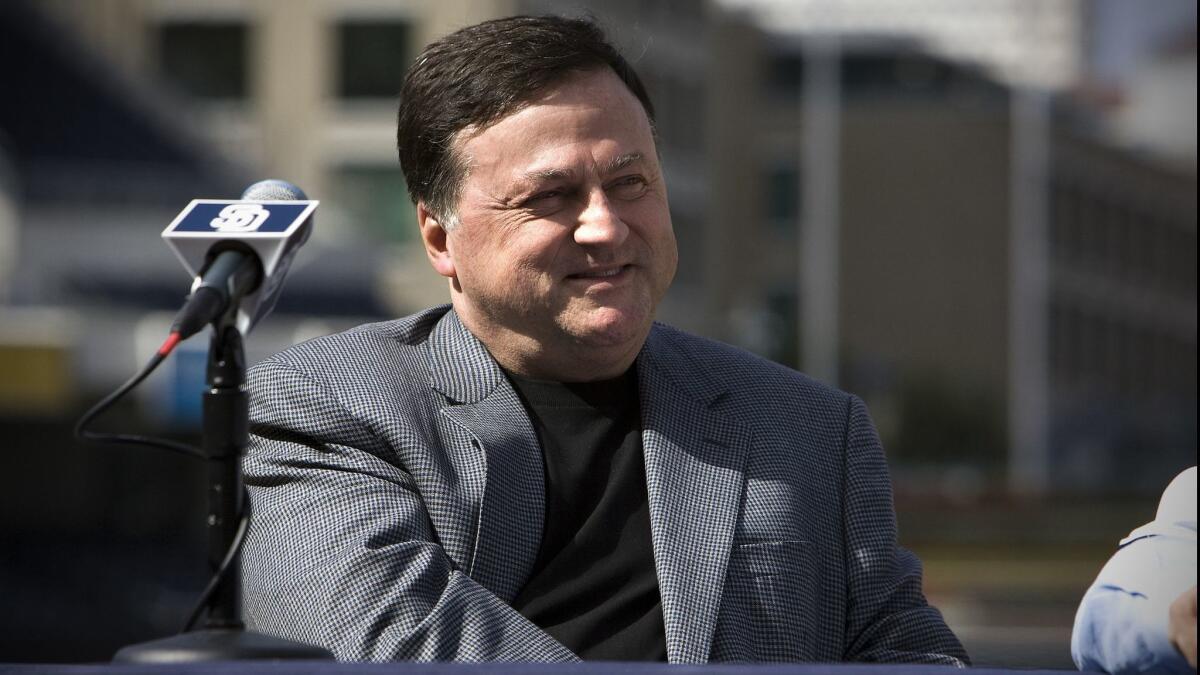 Pictured here in April 2009, Texas software mogul John Moores, who purchased the Padres on Dec. 21, 1994, put the team back on the market in April 2012 after Jeff Moorad's bid collapsed under the apparent reluctance of MLB to approve his purchase.
