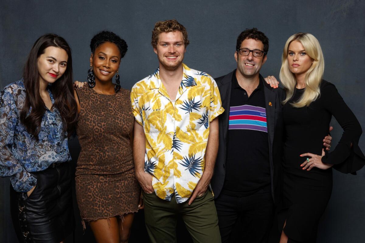 Jessica Henwick, from left, Simone Missick, Finn Jones, Raven Metzner and Alice Eve from the television series "Iron Fist."