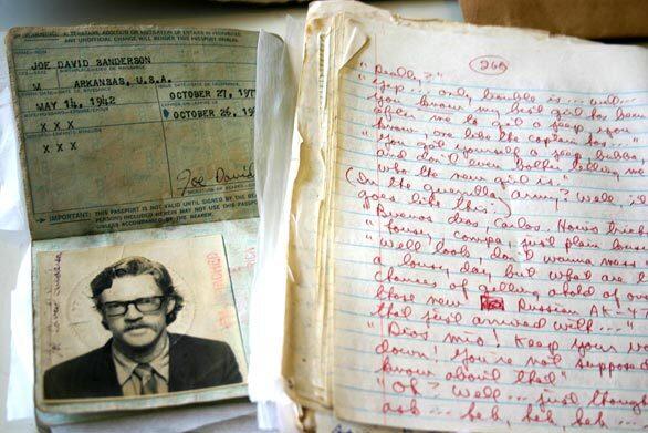 Joe Sanderson's passport and the diary he was carrying at the time of his death as a guerrilla fighter in El Salvador. Sanderson is one of two Americans known to have fought and died with the rebels of the Farabundo Marti National Liberation Front during El Salvador's civil war and revolution in the 1980s. Sanderson was killed in 1982 but left behind a diary of his experiences with the rebels. The diary is stored at the Museum of the Word and Image in San Salvador, in an archive dedicated to the country's revolution.