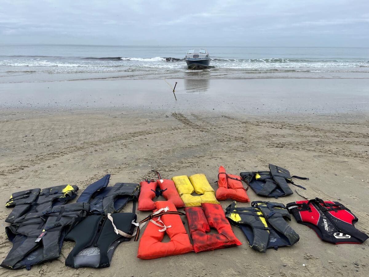 People who jumped off this boat that was abandoned in La Jolla on Nov. 30 left behind a dozen life jackets.