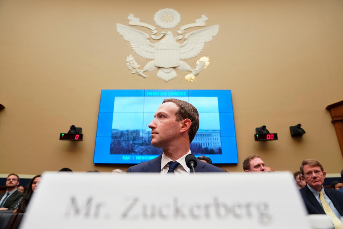 Facebook Chief Executive Mark Zuckerberg testifies before a House committee in 2018.