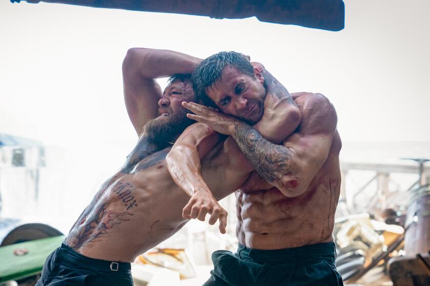 Conor McGregor, left, and Jake Gyllenhaal in 'Road House'