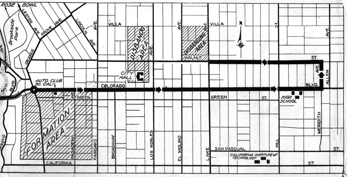 Dec. 27, 1929: A map of 1930 Rose Parade route published in the Los Angeles Times.