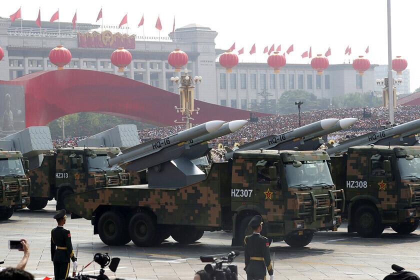 Military vehicles are featured during a parade in Beijing on Tuesday to commemorate the 70th anniversary of the founding of Communist China.