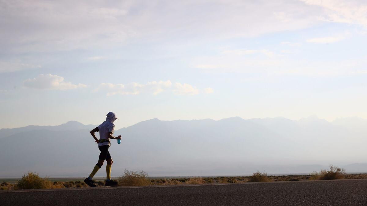 Marco Bonfiglio, 39, of Italy competes for the first time in the STYR Labs Badwater 135 on July 11, 2017, in Death Valley. A front-runner for much of the 135-mile race, he finished second with a time of 25:44:18.