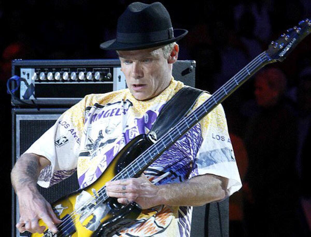 Flea plays the national anthem before a Lakers playoff game at Staples Center.