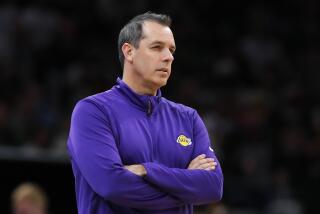 Los Angeles Lakers head coach Frank Vogel during the second half of an NBA basketball game.