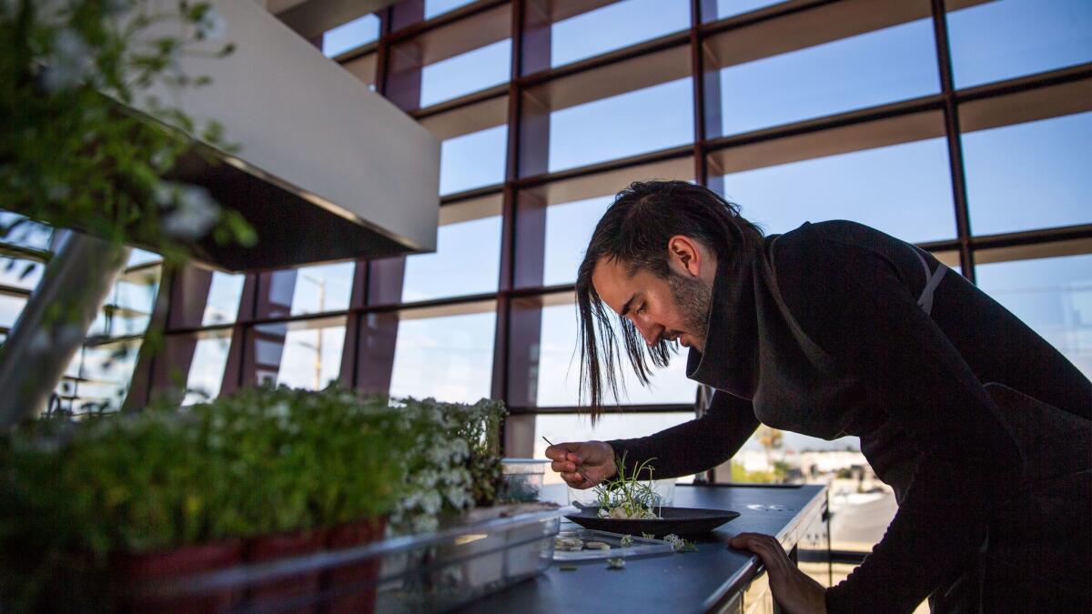 Vespertine chef Jordan Kahn cooking at his Culver City restaurant in 2017. 